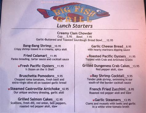 big fish restaurant menu.